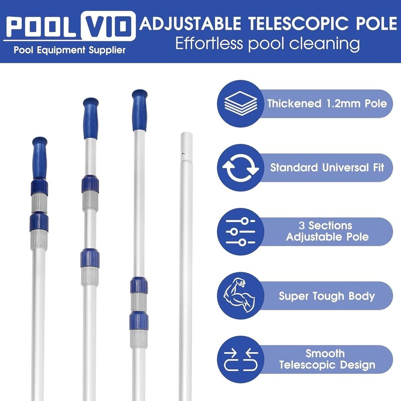 Poolvio 15 FT Telescopic Pool Pole - Adjustable 3 Piece Aluminum Pool Skimmer Pole for Pool Cleaning Skimmer Nets Vacuum Heads & Brushes, Strong Grip & Lock - Image 3